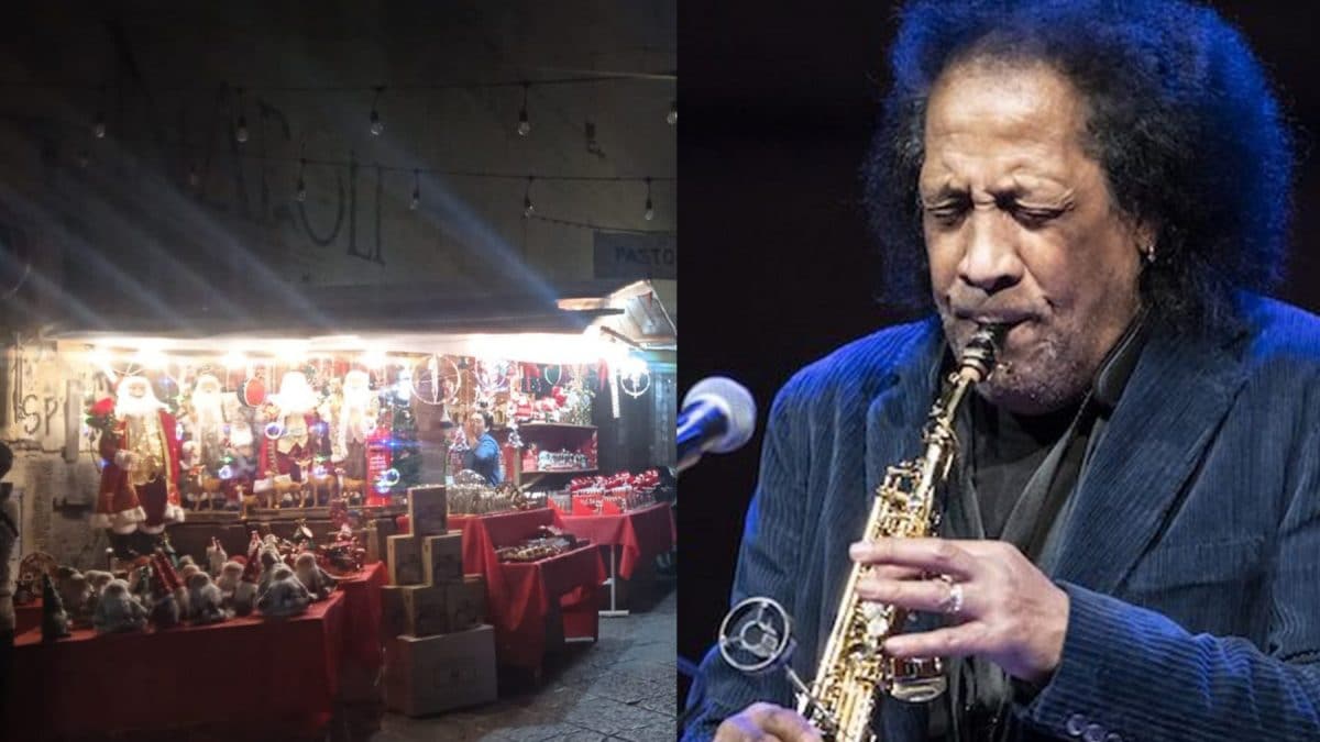 Le bancarelle dei presepi di San Gregorio Armeno già montate (a sinistra). James Senese (a destra / Getty)