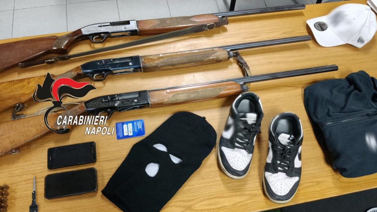 Le armi sequestrate a Mugnano (Napoli)