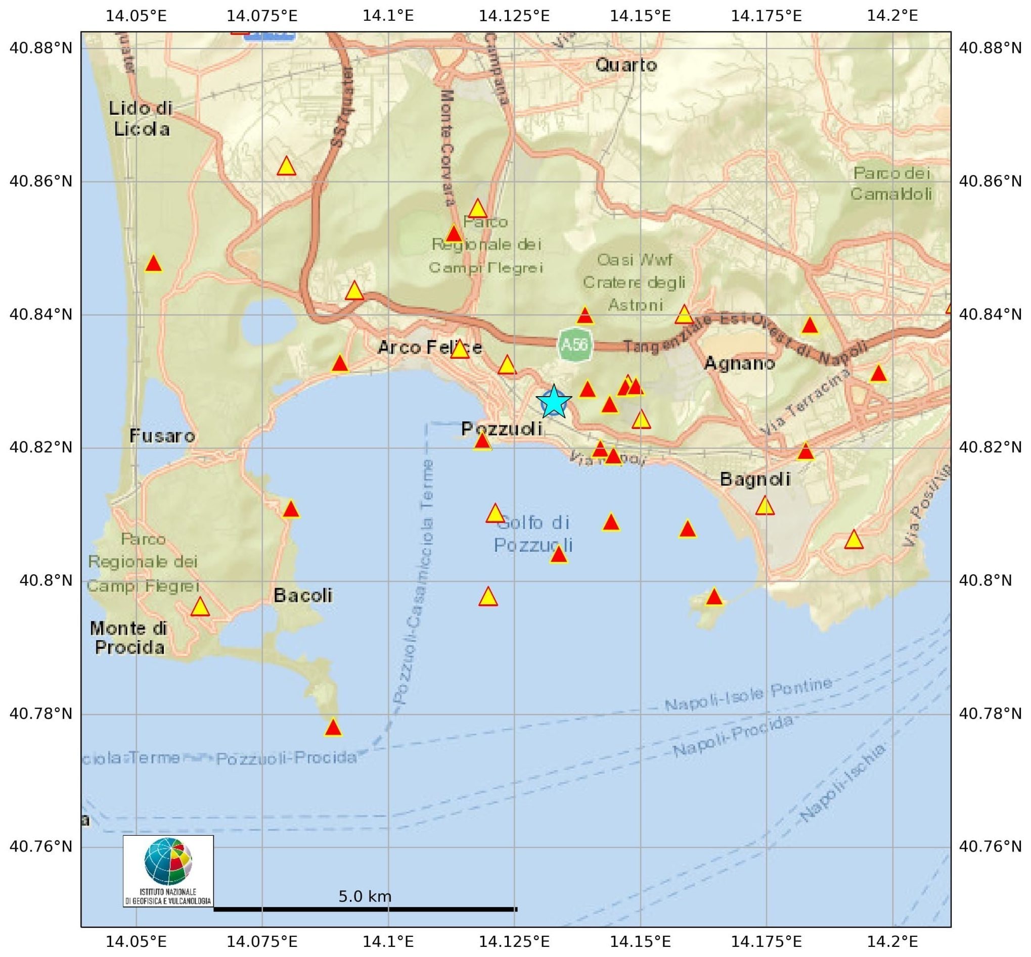 L’epicentro del terremoto ai Campi Flegrei