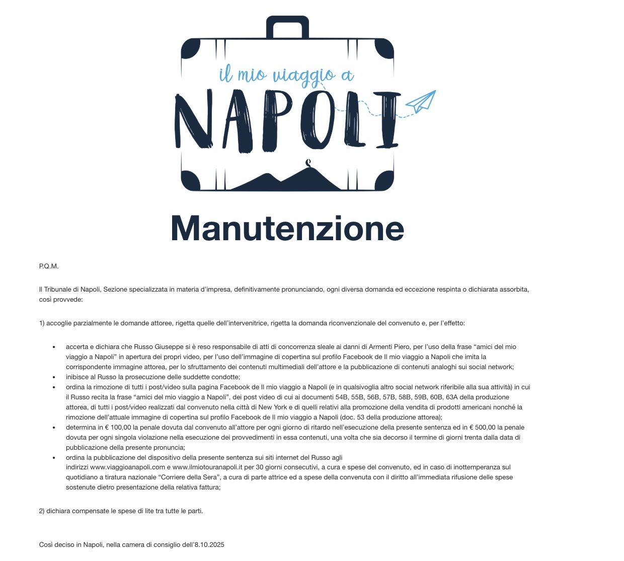 La sentenza pubblicata sul sito di Russo