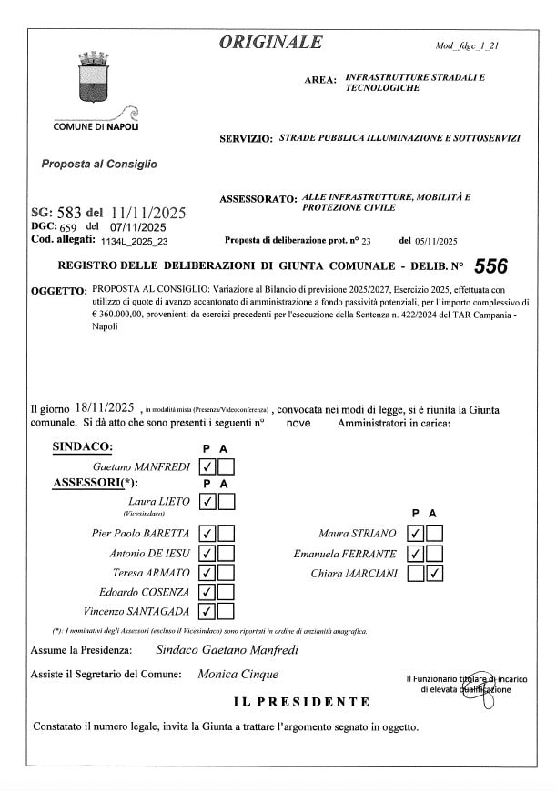 La delibera di giunta comunale sul ponte incompiuto di via San Giacomo dei Capri