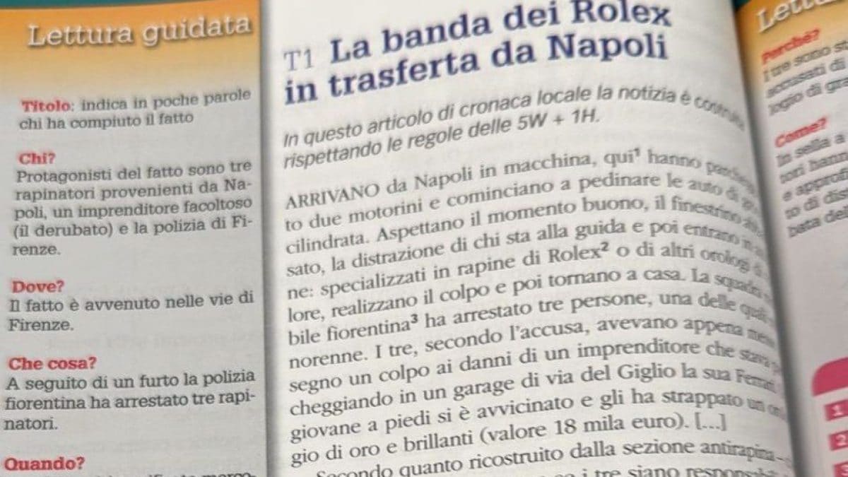 La foto dell’articolo nel libro scolastico pubblicata dal parlamentare Francesco Emilio Borrelli (Avs)