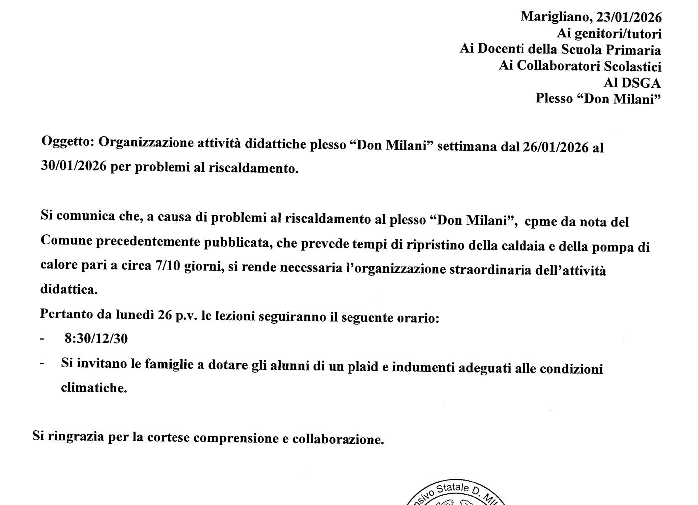 La comunicazione ai genitori