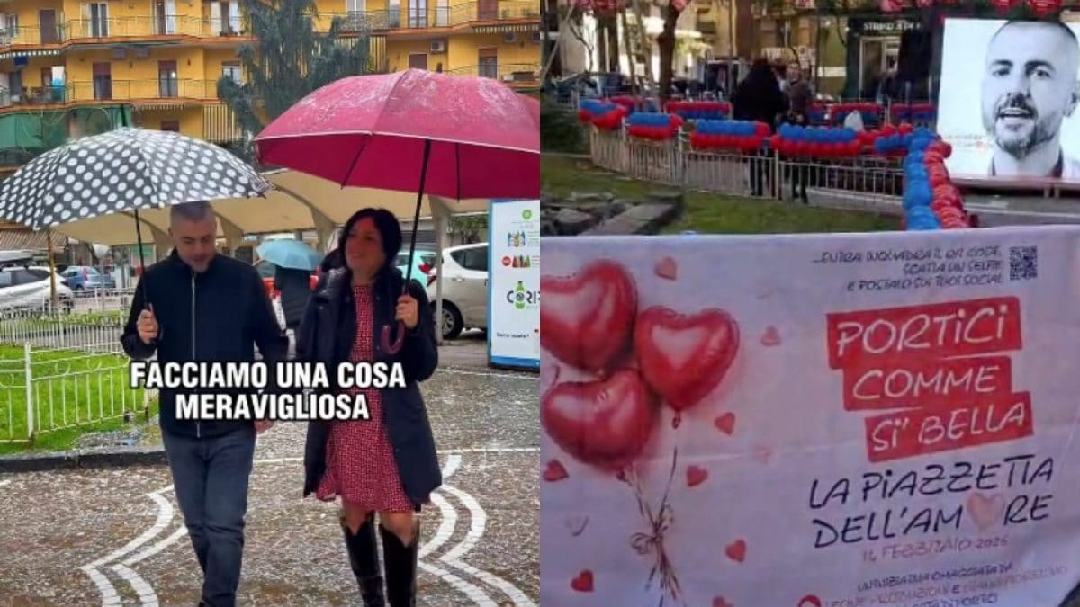 Florinda Verde e Gianni Fiorellino. A destra il palco allestito a Portici