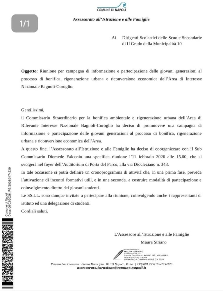La lettera inviata dal Comune