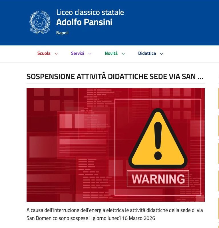 L’avviso di sospensione delle attività didattiche per il 16 marzo pubblicato sulla bacheca scolastica