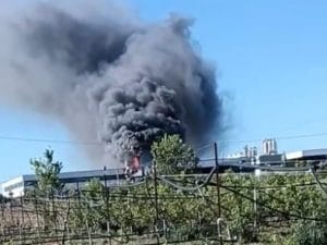 Incendio nel Casertano: fiamme in uno stabilimento tra Sessa Aurunca e Cellole, nube nera sulla zona