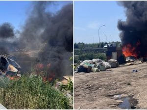 Nube di fumo nero dal campo rom a Giugliano: arrestato 24enne, stava bruciando auto e rifiuti