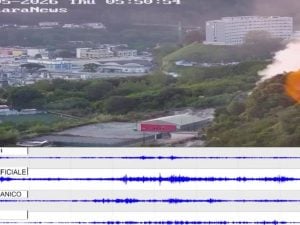 Il momento del terremoto 4.4 nei Campi Flegrei ripreso dalle telecamere della Solfatara di Pozzuoli
