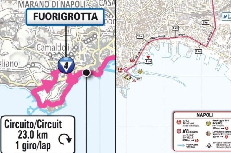 Il percorso del Giro d’Italia. Come doveva essere (a sinistra). Come è cambiato (a destra)