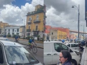 Fuori programma al pre-Giro d’Italia, ciclisti a sorpresa in via Poggioreale scortati dalla polizia