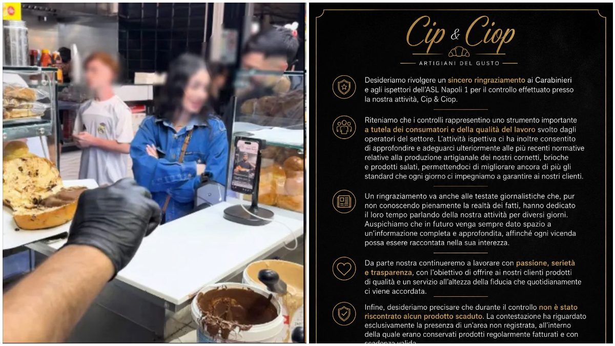 Uno screen dei video sui social di Cip&Ciop e il messaggio dei titolari