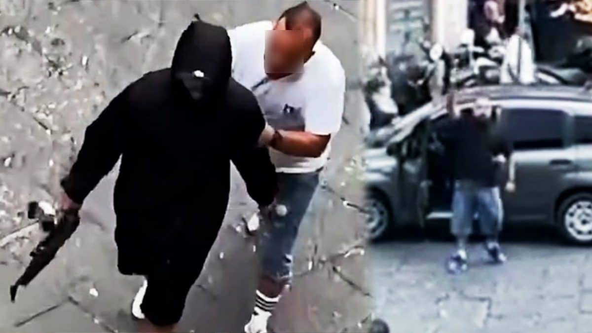 Frame dei video che mostrano l’uomo col mitra e quello che spara in aria a Montesanto