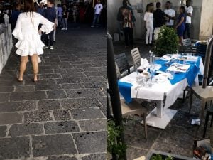 Rissa a Porta Capuana a colpi di bottiglia davanti alla pizzeria, bimbi in lacrime e turisti in fuga