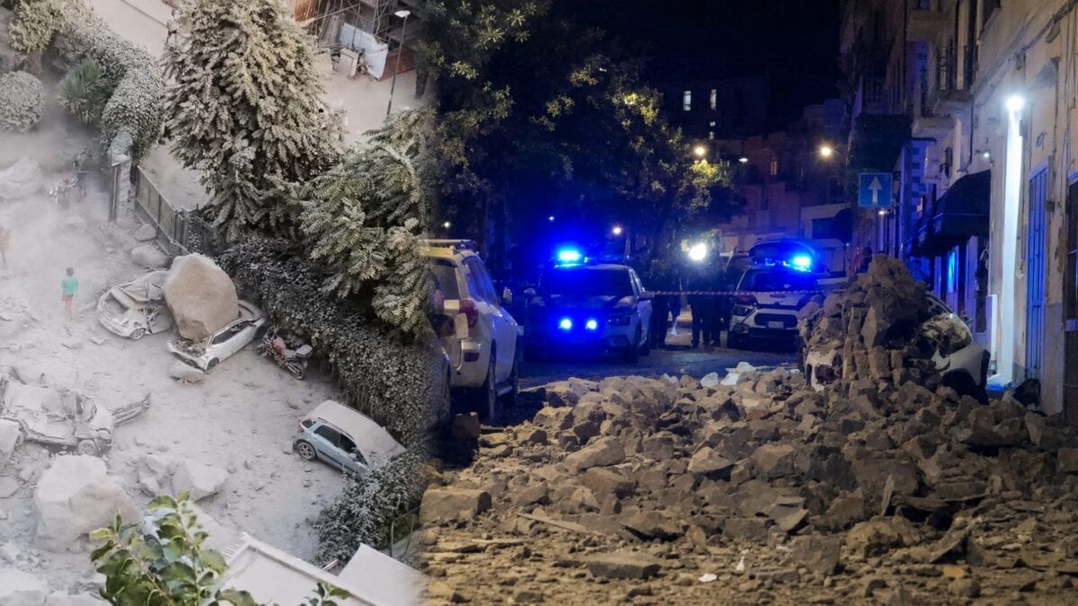Due immagini dei danni in zona Pozzuoli e Bagnoli dopo il sisma 4.7