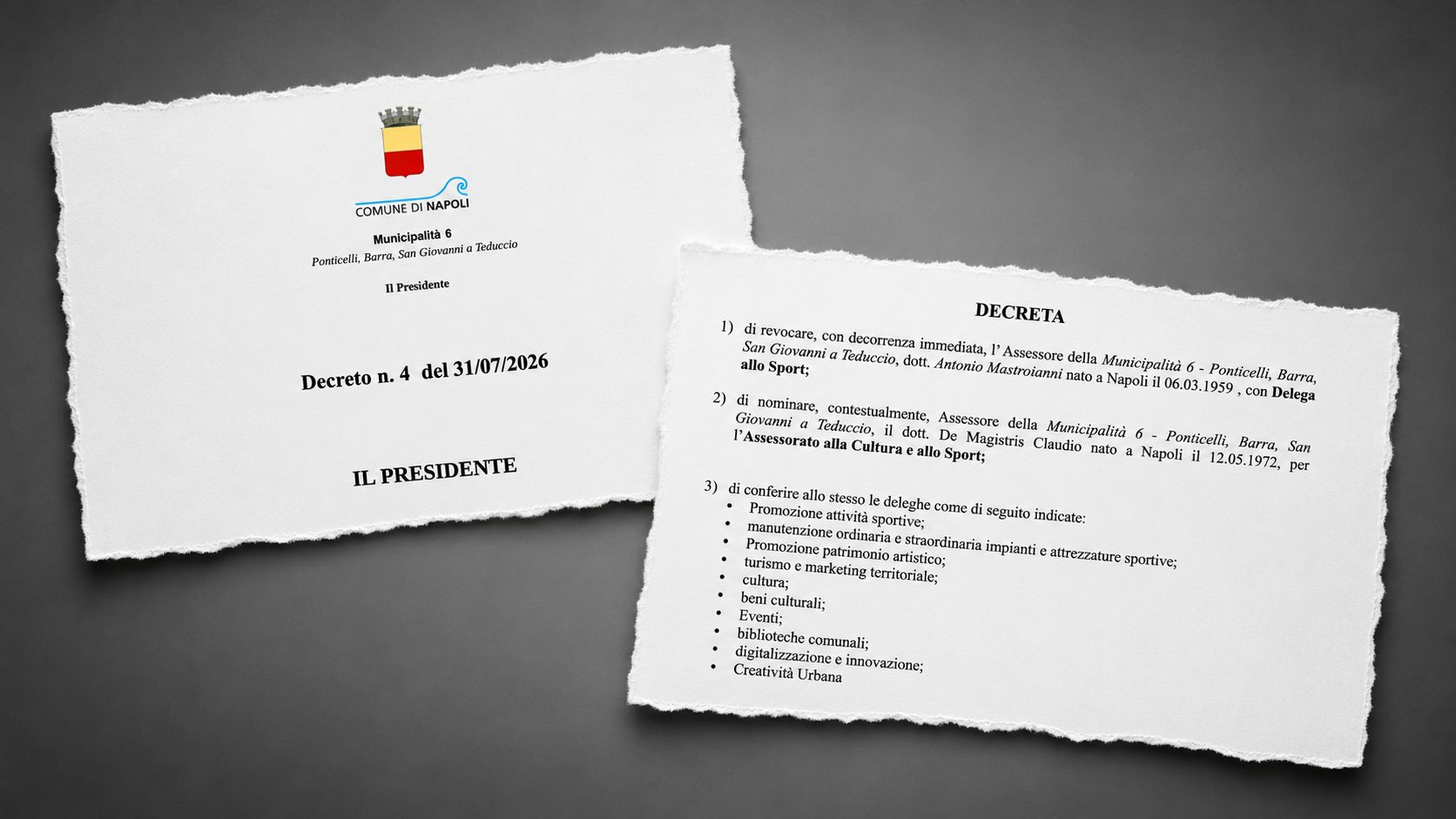 L'atto con il quale Fucito nomina De Magistris assessore