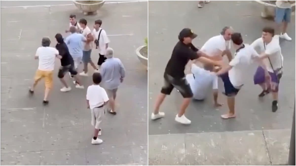 Frame del video della rissa tra anziani e giovani a Grumo Nevano (Napoli)