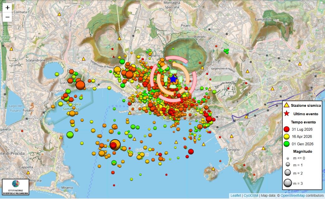 L'epicentro del sisma localizzato dai sismografi dell'Ingv