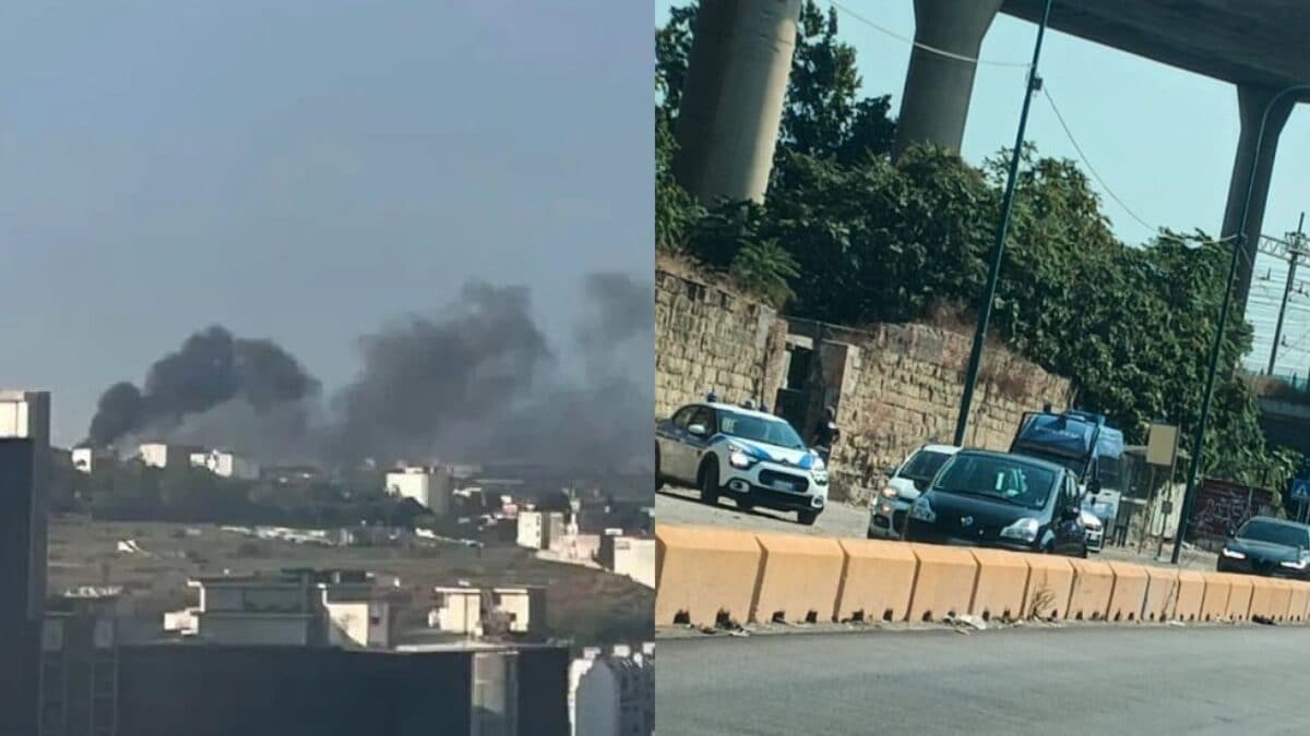 Incendio a Gianturco del 6–7 agosto (a sinistra). Controlli al campo di via del Macello (a destra) / Fanpage.it