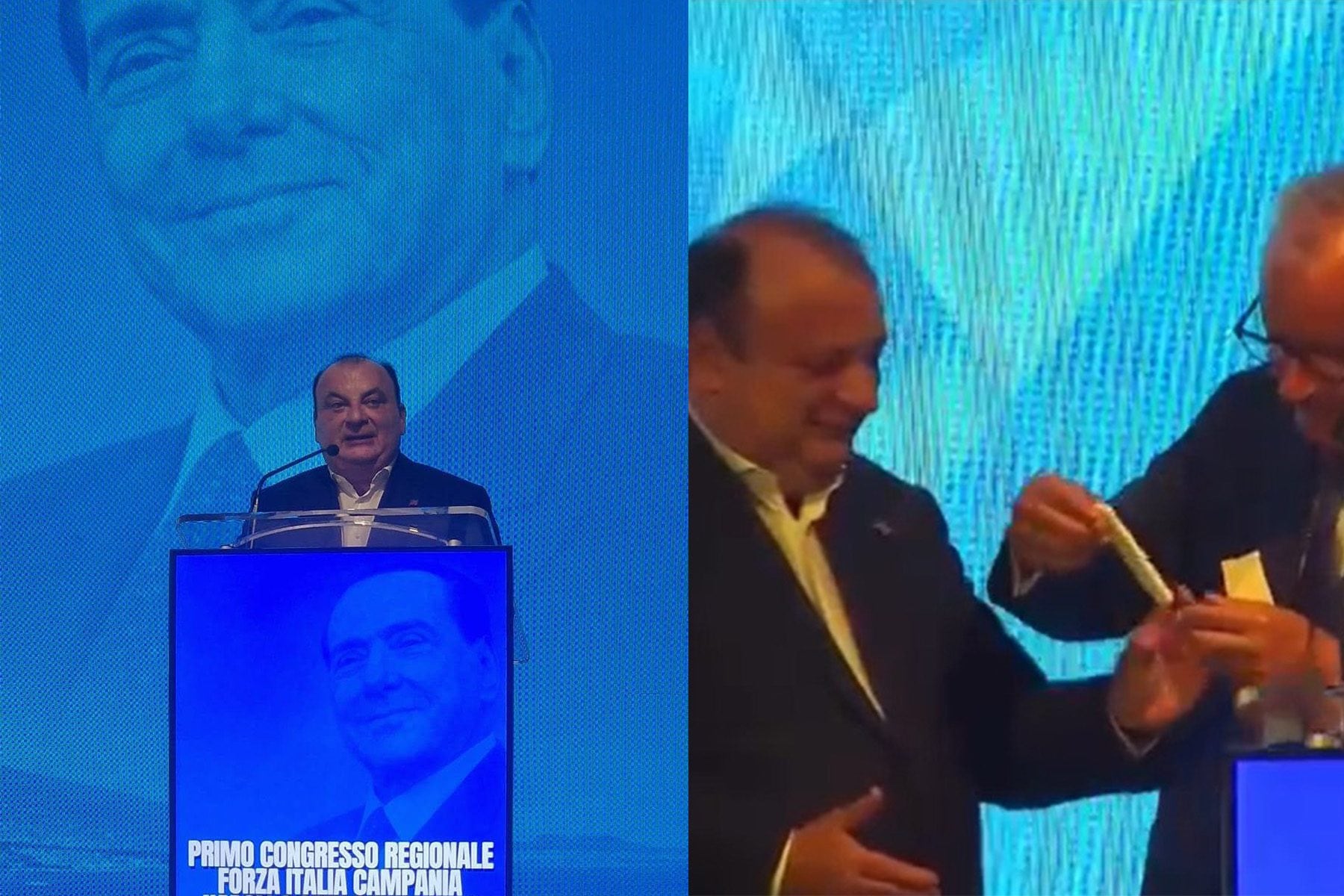 Martusciello show al congresso di Forza Italia a Napoli: l'eurodeputato fa il test antidroga dal palco