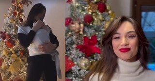 Lorella Boccia, primo Natale da mamma: l'albero è decorato in oro e rosso coi maxi fiocchi