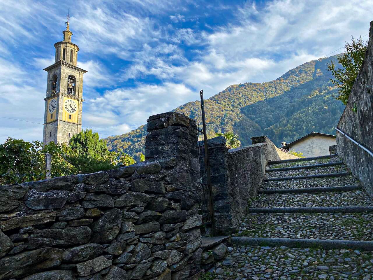 The tallest bell tower in Ticino on Intragna