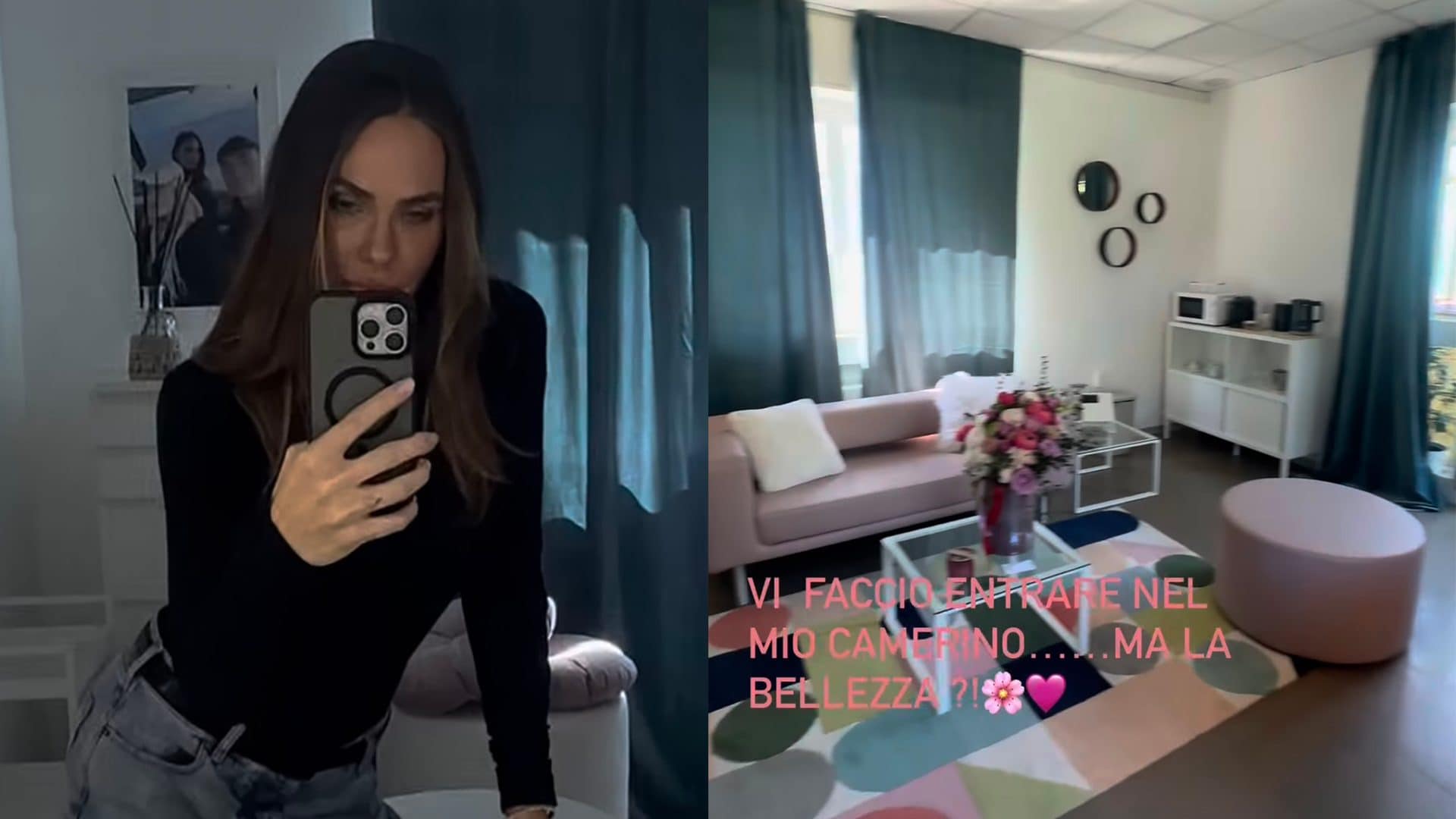 Come è fatto il camerino di Ilary Blasi, la conduttrice mostra gli interni con salotto e zona beauty