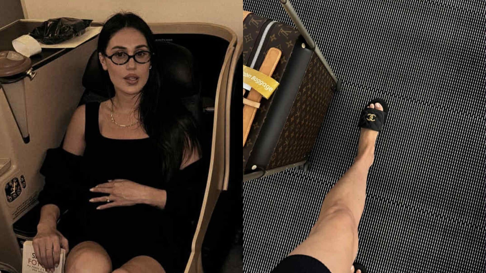 Cecilia Rodriguez in partenza: il primo viaggio aereo in gravidanza è con ciabatte e trolley griffati