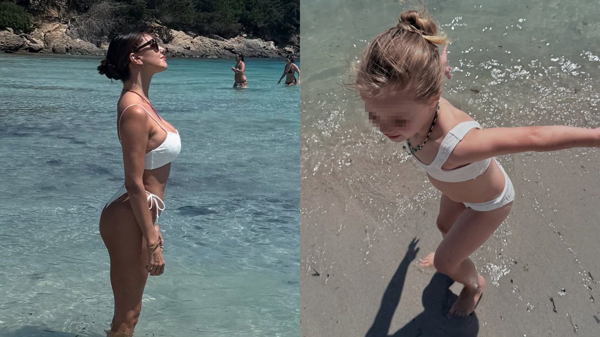 L'estate in coordinato di Belén e Luna Marì: mamma e figlia in Sardegna con i bikini total white