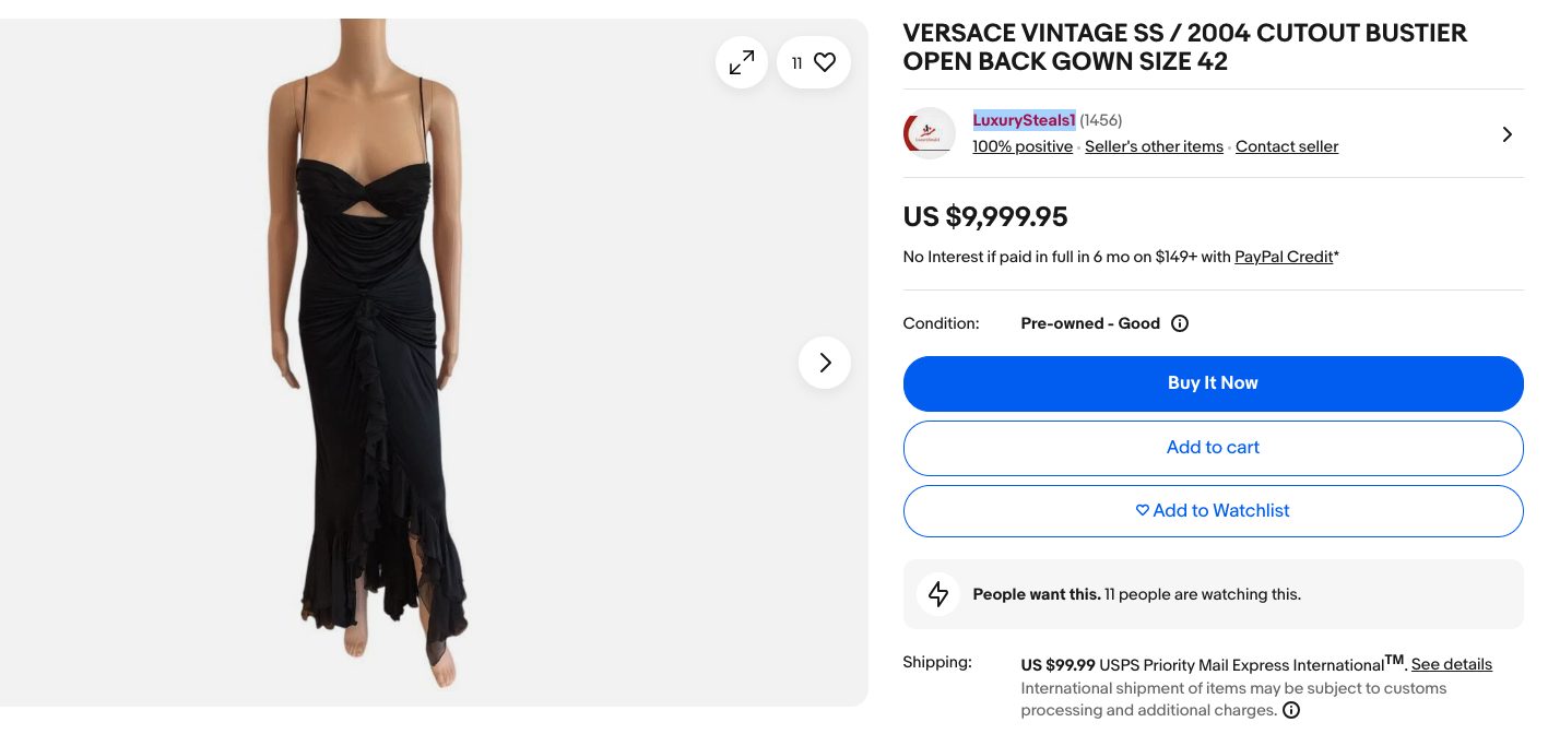 L’abito in vendita su eBay