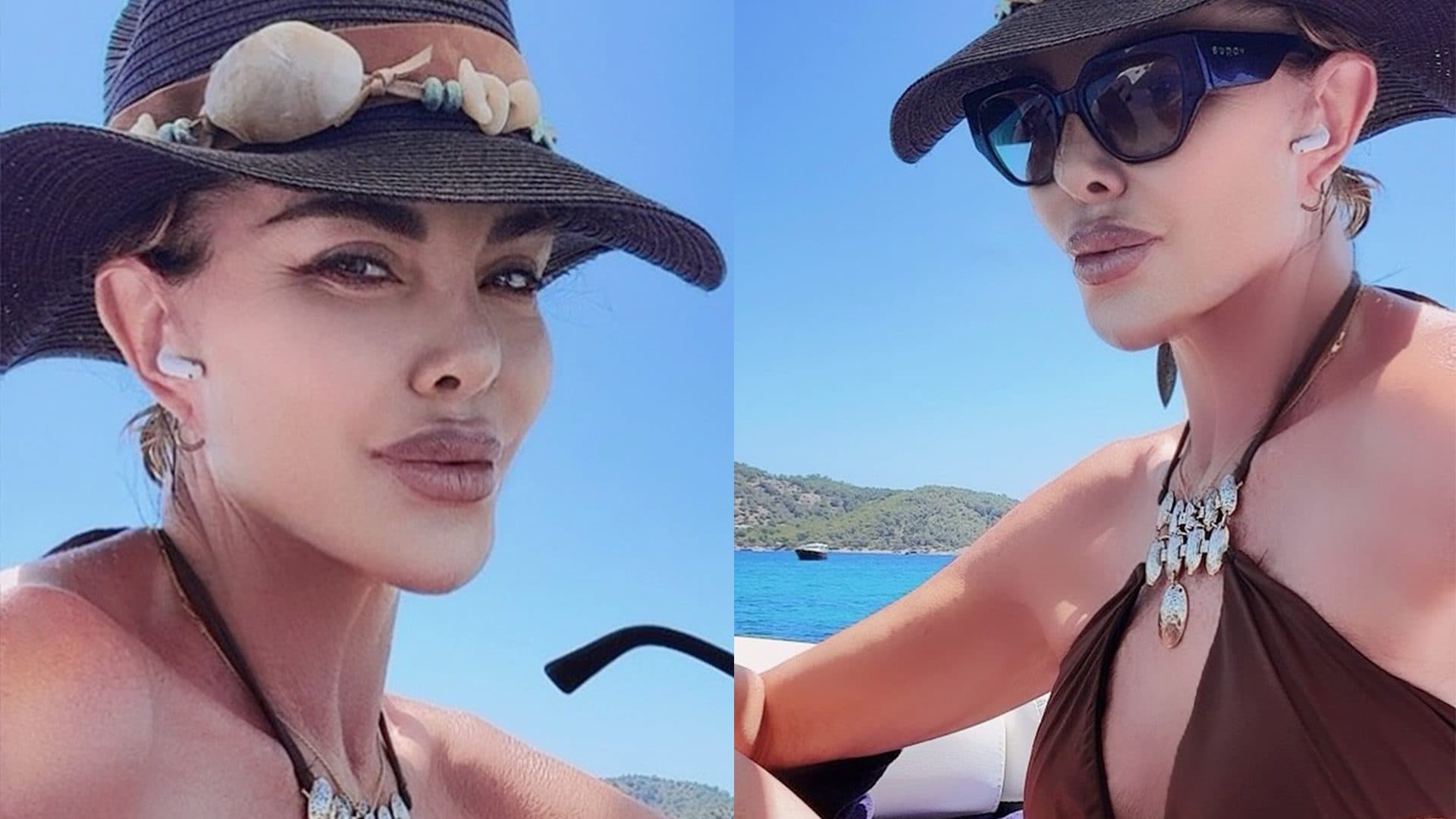 Alba Parietti regina dei selfie in costume, quanto costa il bikini gioiello con oblò sul seno