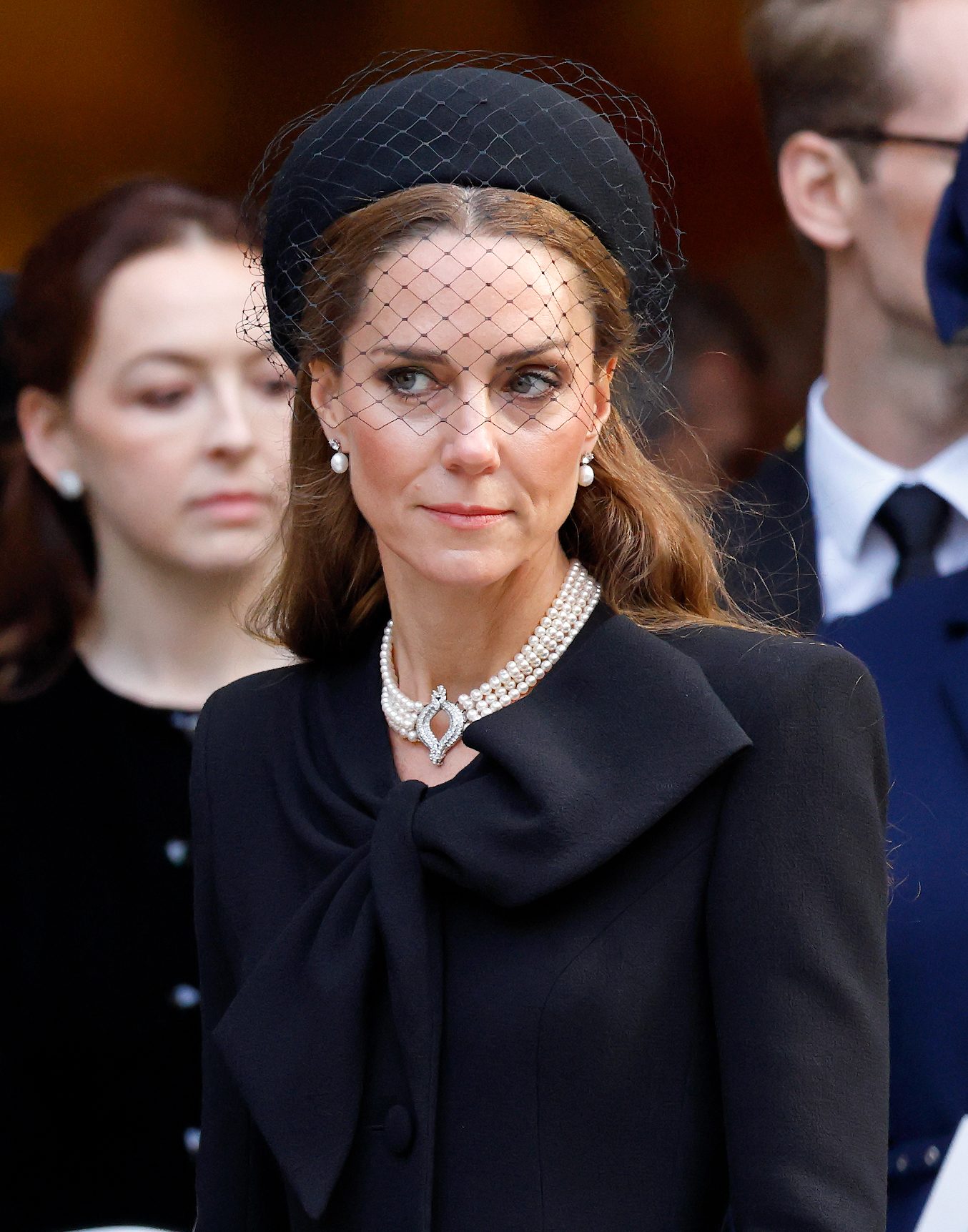 Kate Middleton con la collana di perle di Elisabetta II