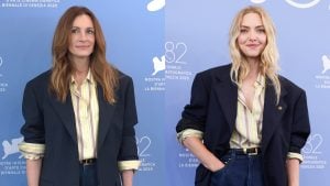 Due look identici a Venezia. Amanda Seyfried ringrazia Julia Roberts per avergli prestato i vestiti