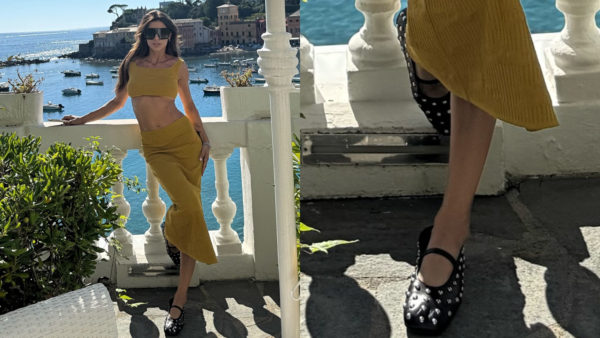 Le ballerine con le borchie di Elisabetta Canalis sono le scarpe must dell'autunno 2025