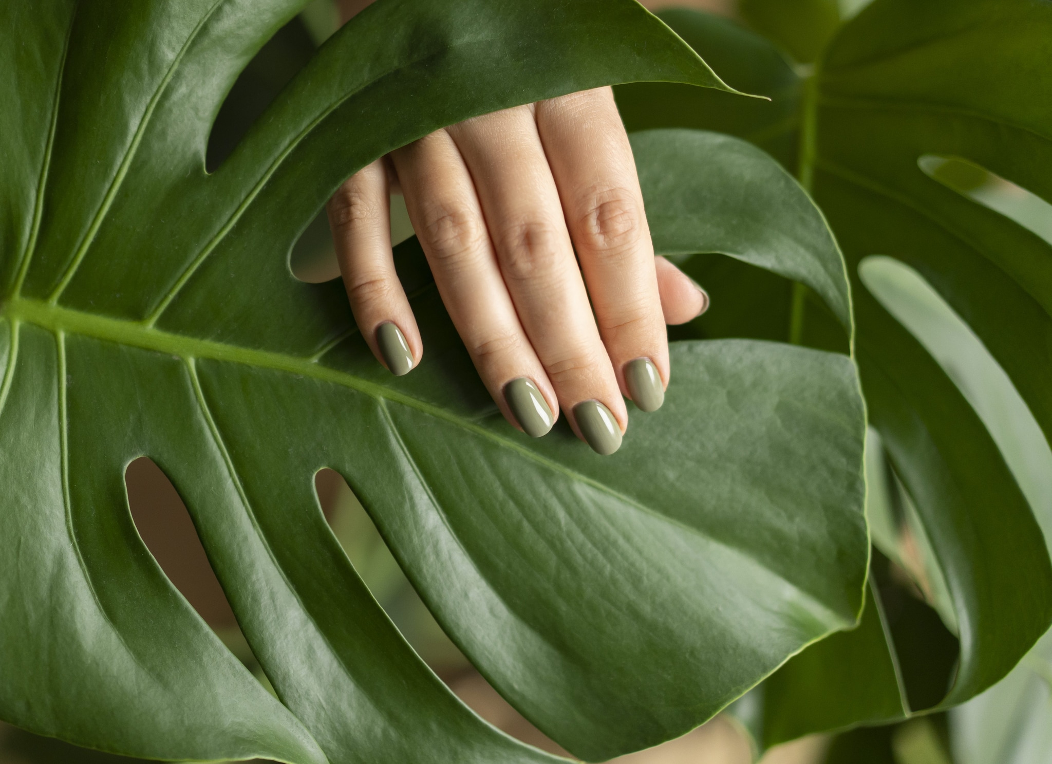 Manicure verde oliva