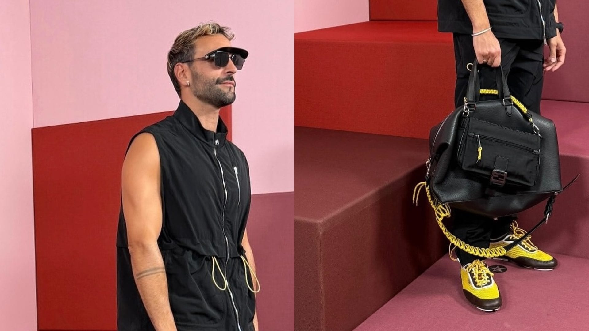 Marco Mengoni contro il dress code da sfilata: alla Milano Fashion Week con sneakers e "doppia borsa"