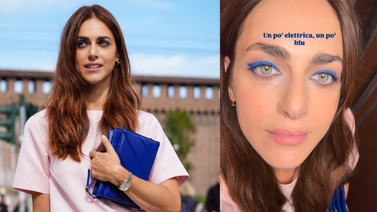Miriam Leone con il make up blu alla Milano Fashion Week