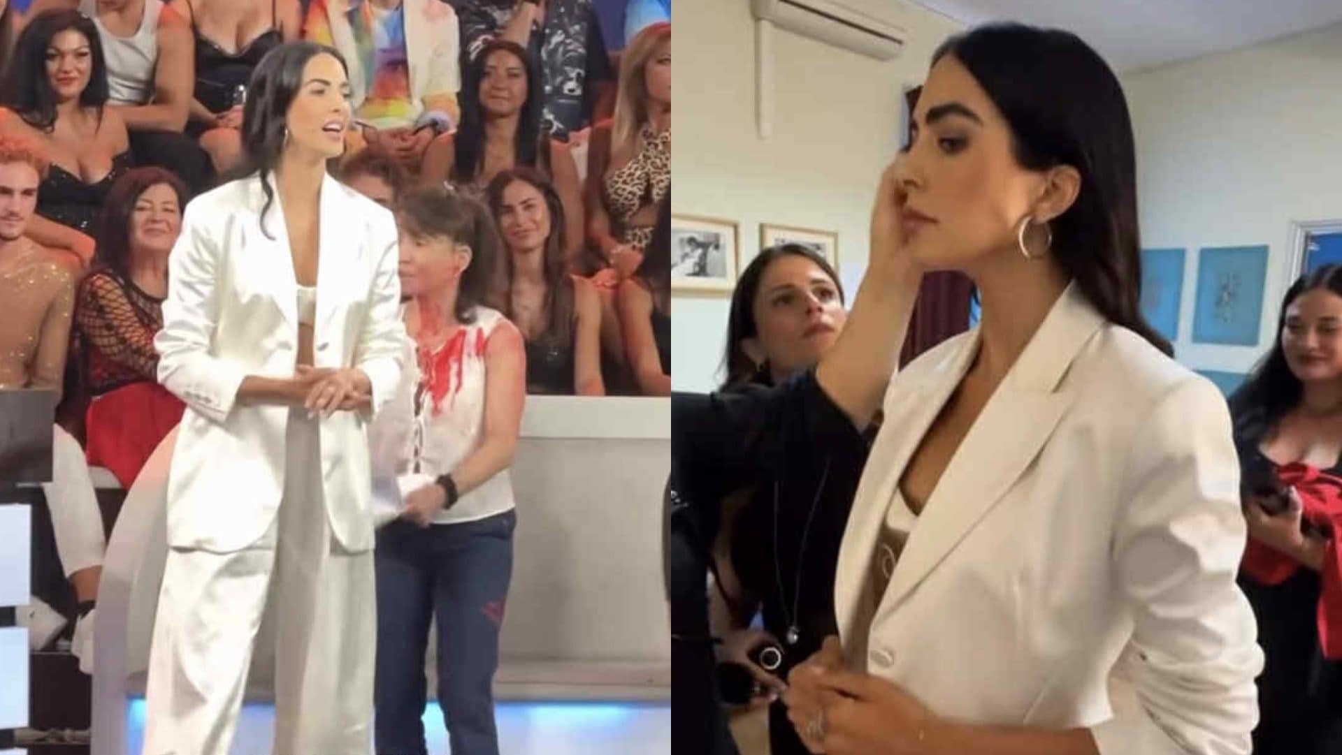 Rocìo Munoz Morales torna in tv con Freeze: il suo revenge dress è il tailleur bianco