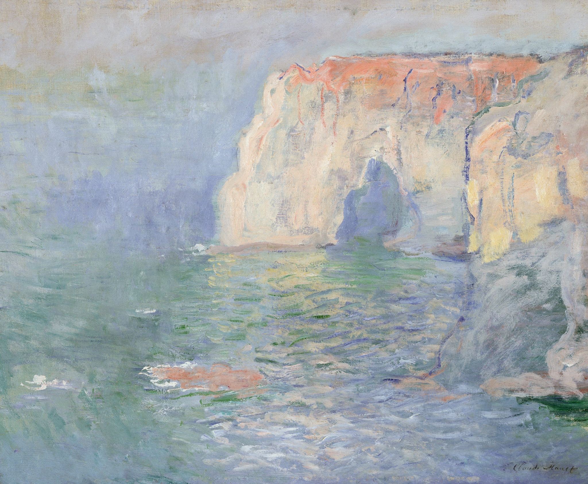 La Manneporte a Étretat, reflets sur l’eau, 1885