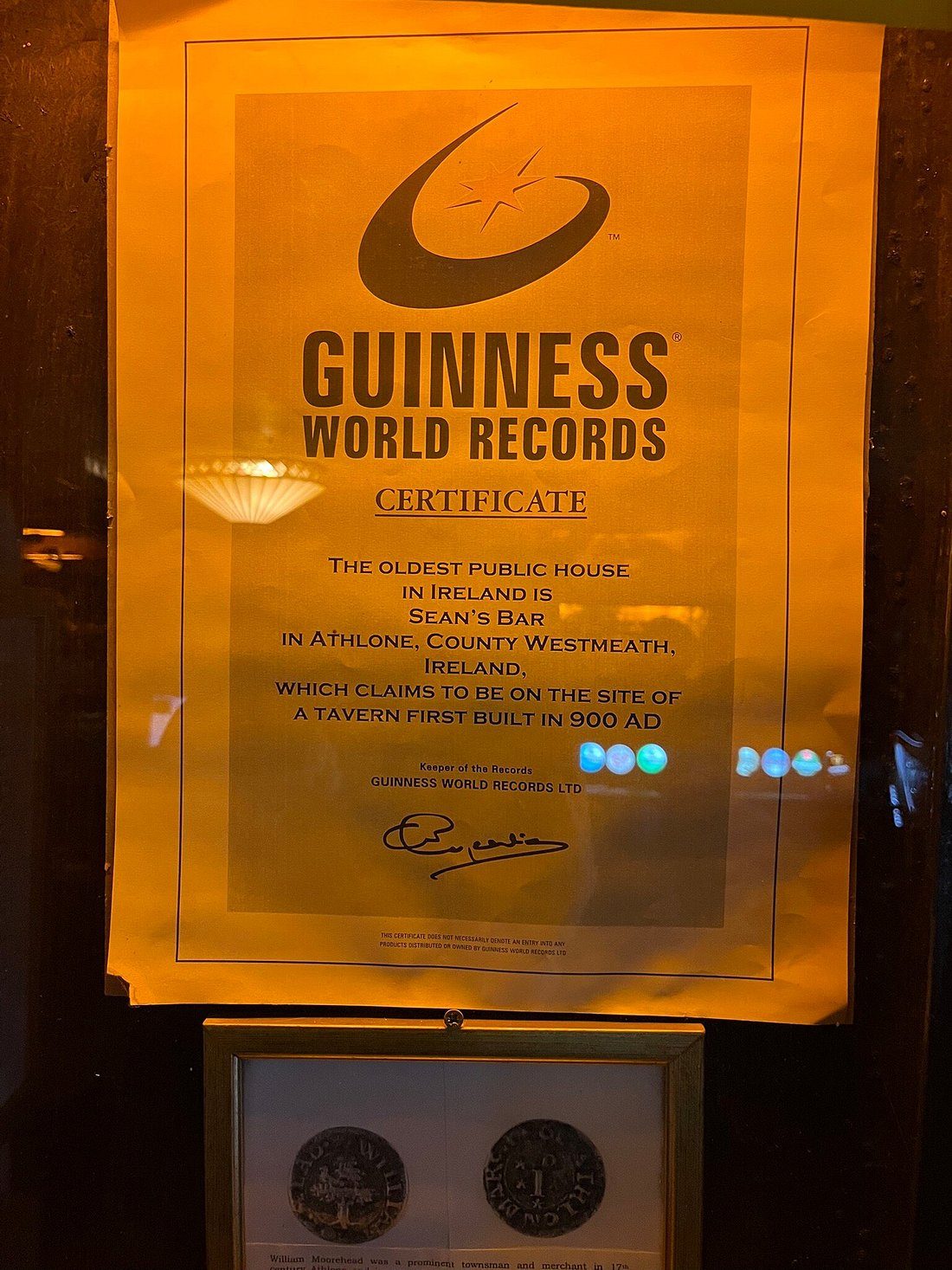 Sean’s bar, il certificato del Guinnes world records