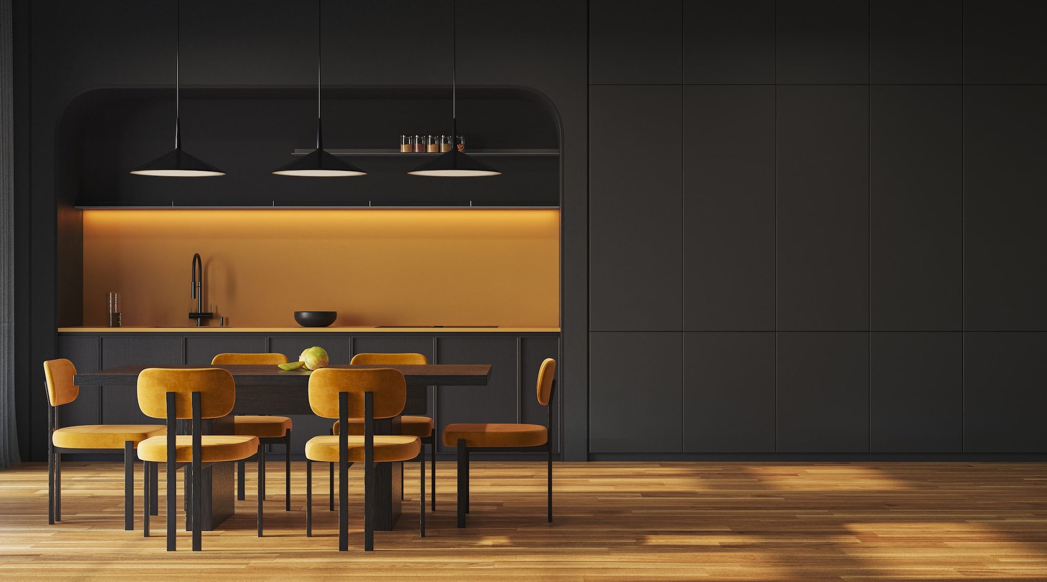 Cucina con pareti gialle