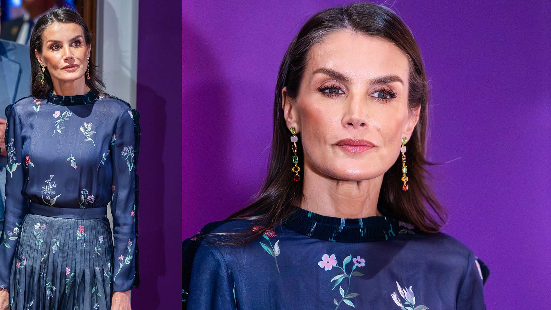 Letizia Ortiz floreale anche in autunno: la regina di Spagna omaggia Giorgio Armani