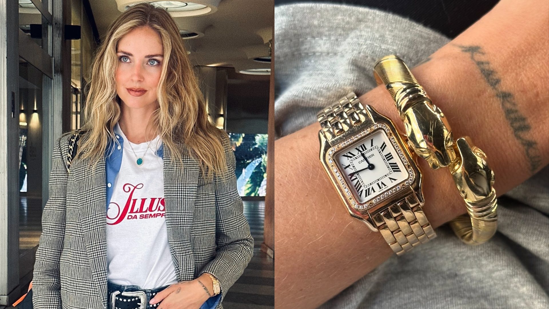 Chiara Ferragni con le "pantere" al polso: orologio e bracciale valgono quasi 50mila euro