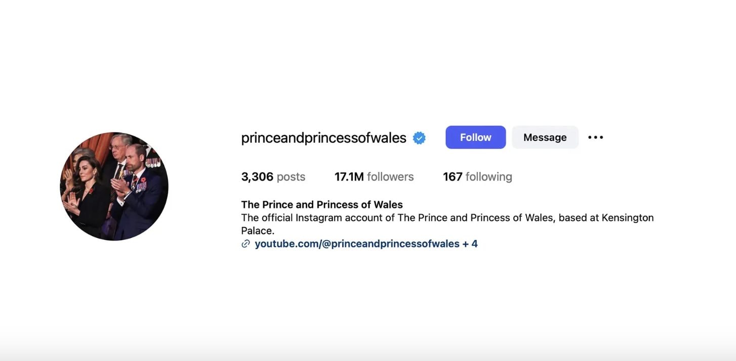 Il profilo di William e Kate su Ig