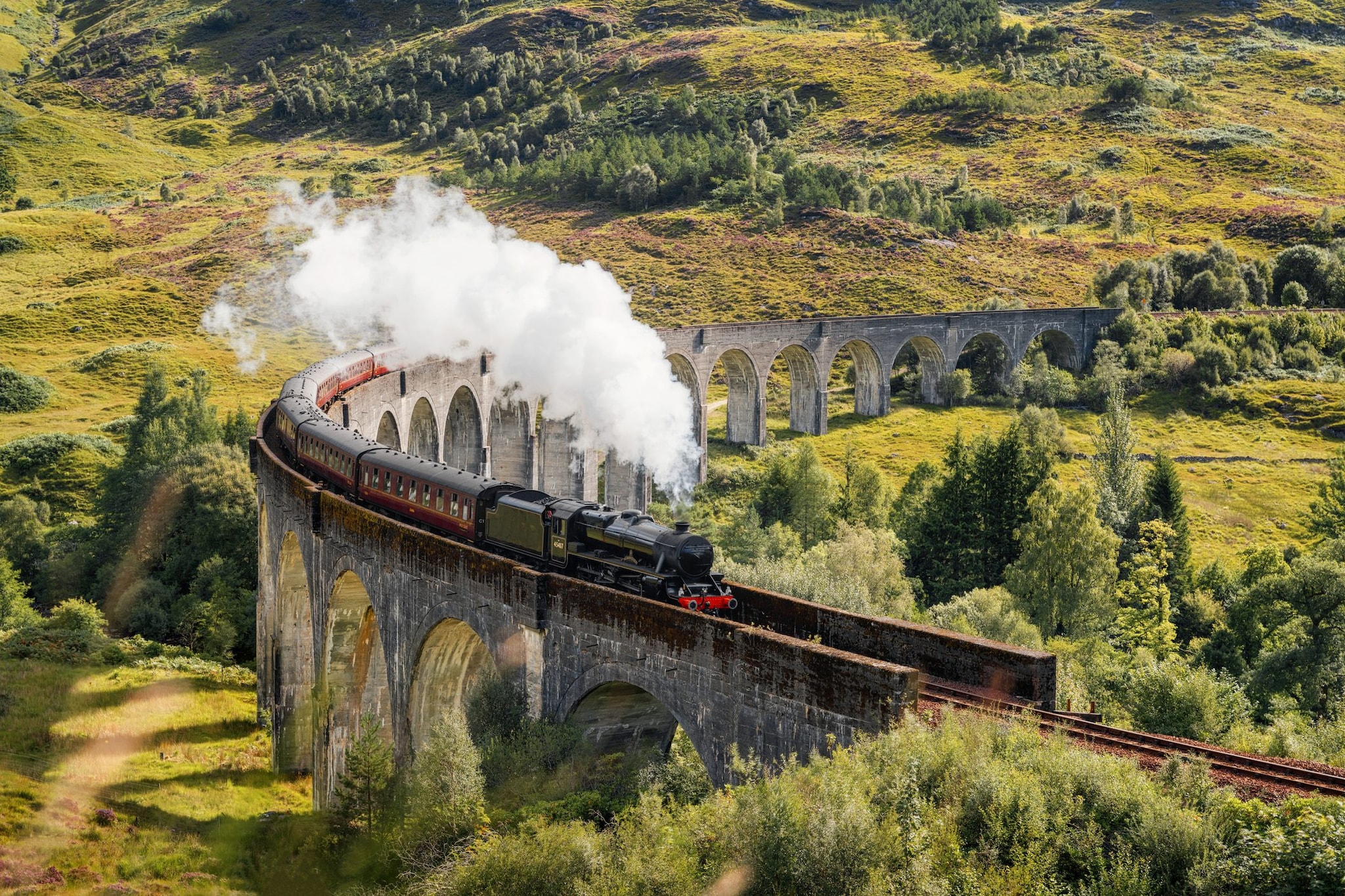 Treno a vapore sul viadotto di Glenfinnan in Scozia