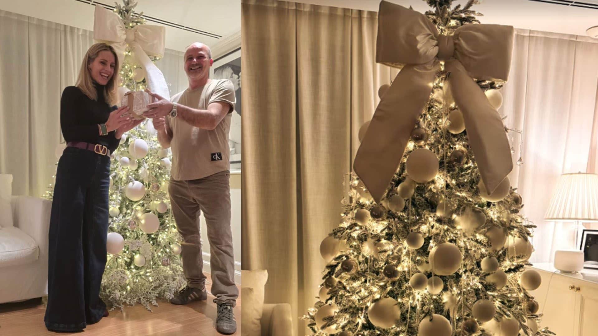 È Natale a casa di Michelle Hunziker: albero total white con maxi fiocco e rami innevati
