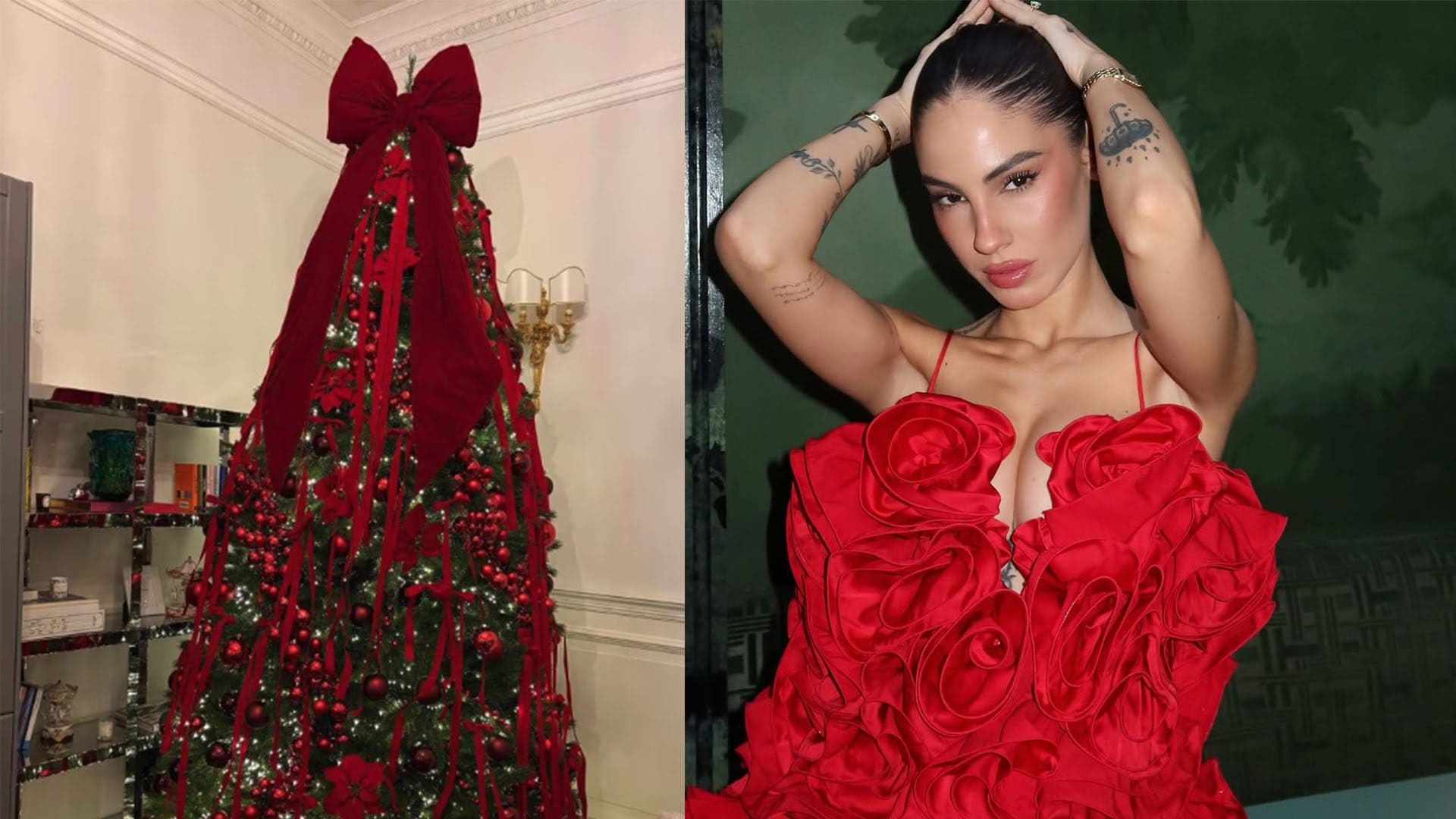 L'albero di Natale di Giulia De Lellis: per l'ufficio sceglie il classico rosso e fiocchi