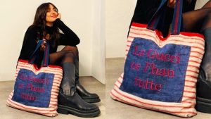 Ambra Angiolini "fa il verso" alle griffe con la borsa personalizzata (e ironica)