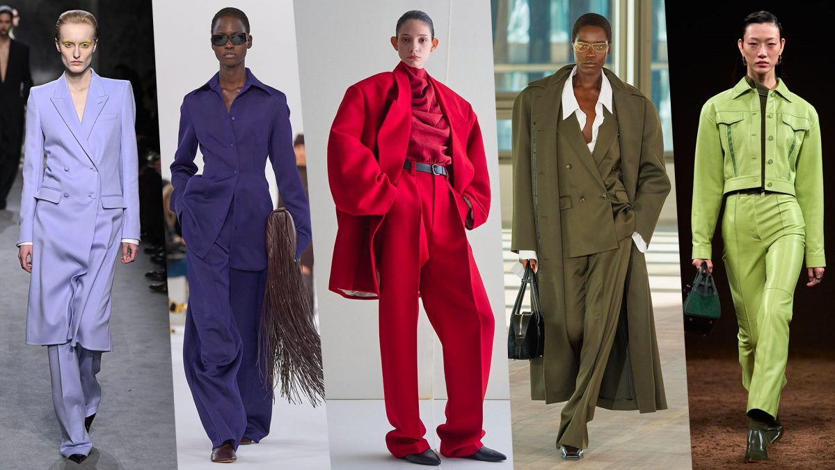 Da sinistra look di Tom Ford, Sportmax, Calcaterra, Stella McCartney Hermes