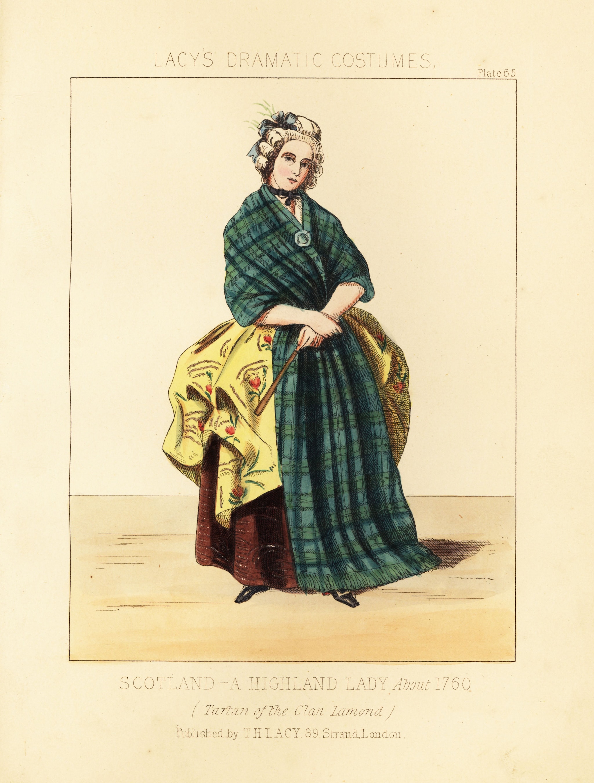 Una donna delle Highland scozzesi con il tartan del clan Lamond, 1760 circa